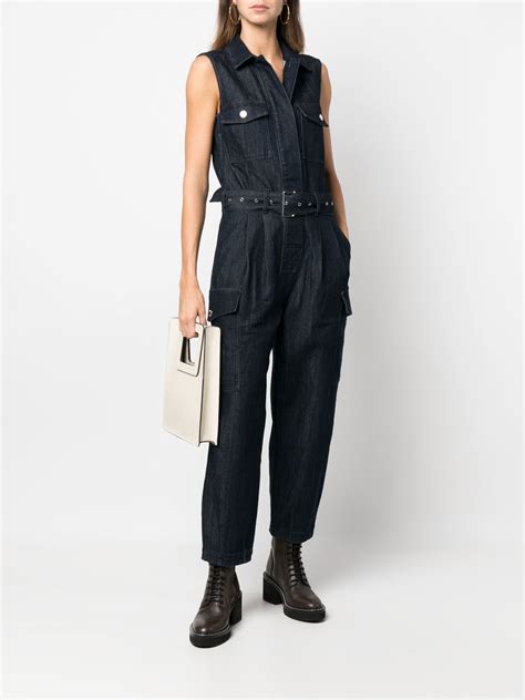 michael kors denim jumpsuit womens|Michael Kors sleeveless belted jumpsuit.